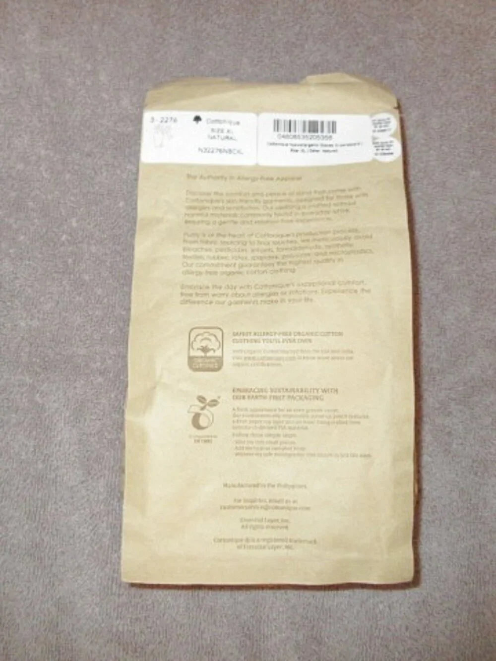 Cottonique Organic Cotton Adult Hypoallergenic Gloves 1 Pair XL Sustainable NEW
